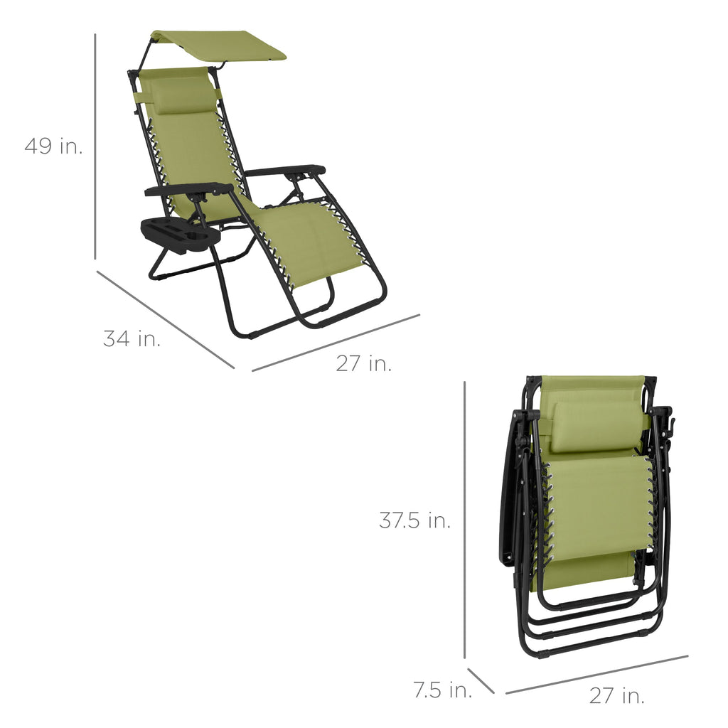 Folding Zero Gravity Recliner Patio Lounge Chair w/ Canopy, Side Tray
