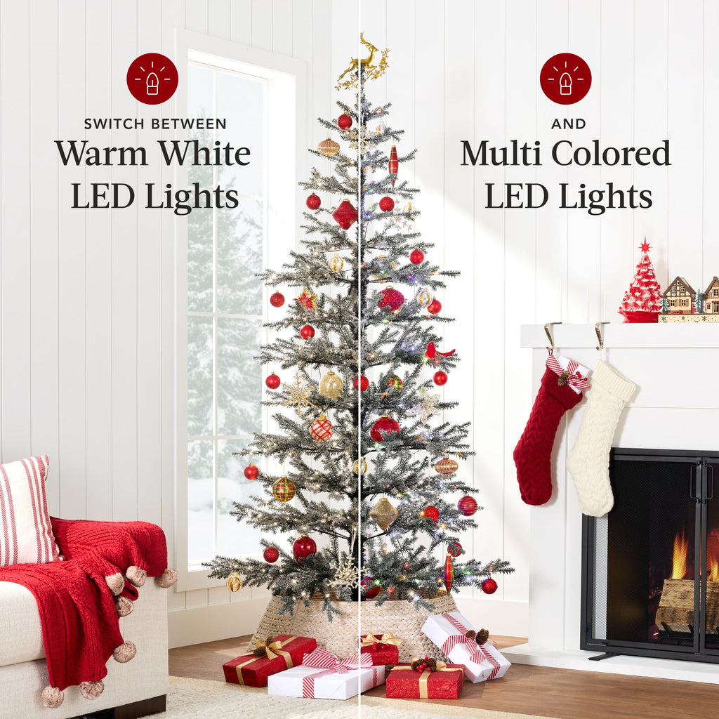 Black Pre-Lit Sparse Flocked Christmas Tree w/ 2-in-1 LEDs, Cordless Connection
