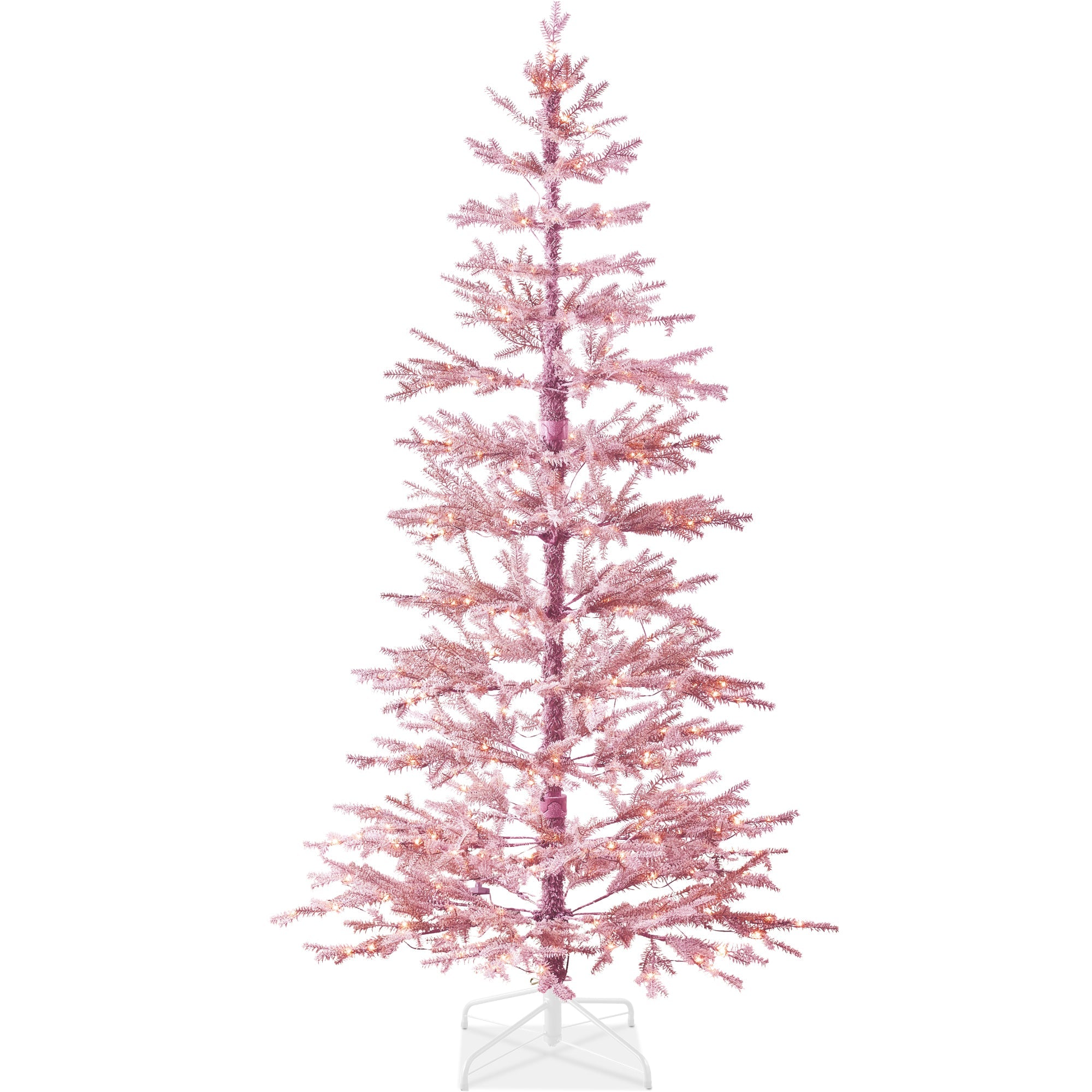 Pink Pre-Lit Sparse Flocked Christmas Tree w/ 2-in-1 LEDs, Cordless Connection