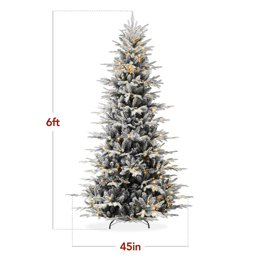 Pre-Lit Flocked Artificial Aspen Noble Fir Christmas Tree w/ Metal Stand