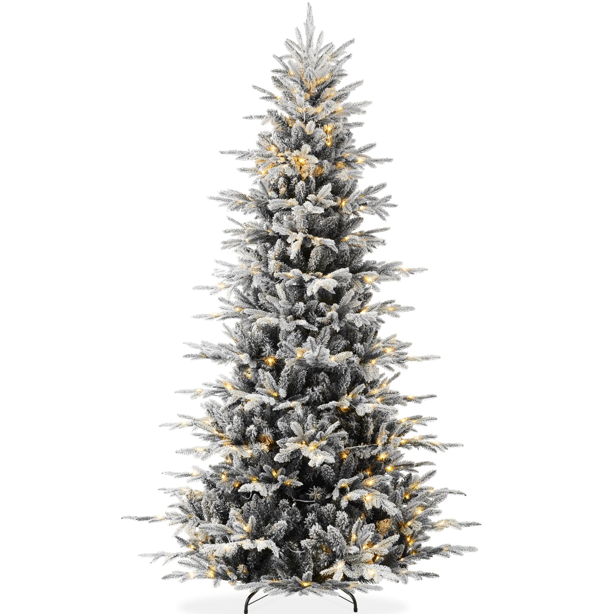Pre-Lit Flocked Artificial Aspen Noble Fir Christmas Tree w/ Metal Stand
