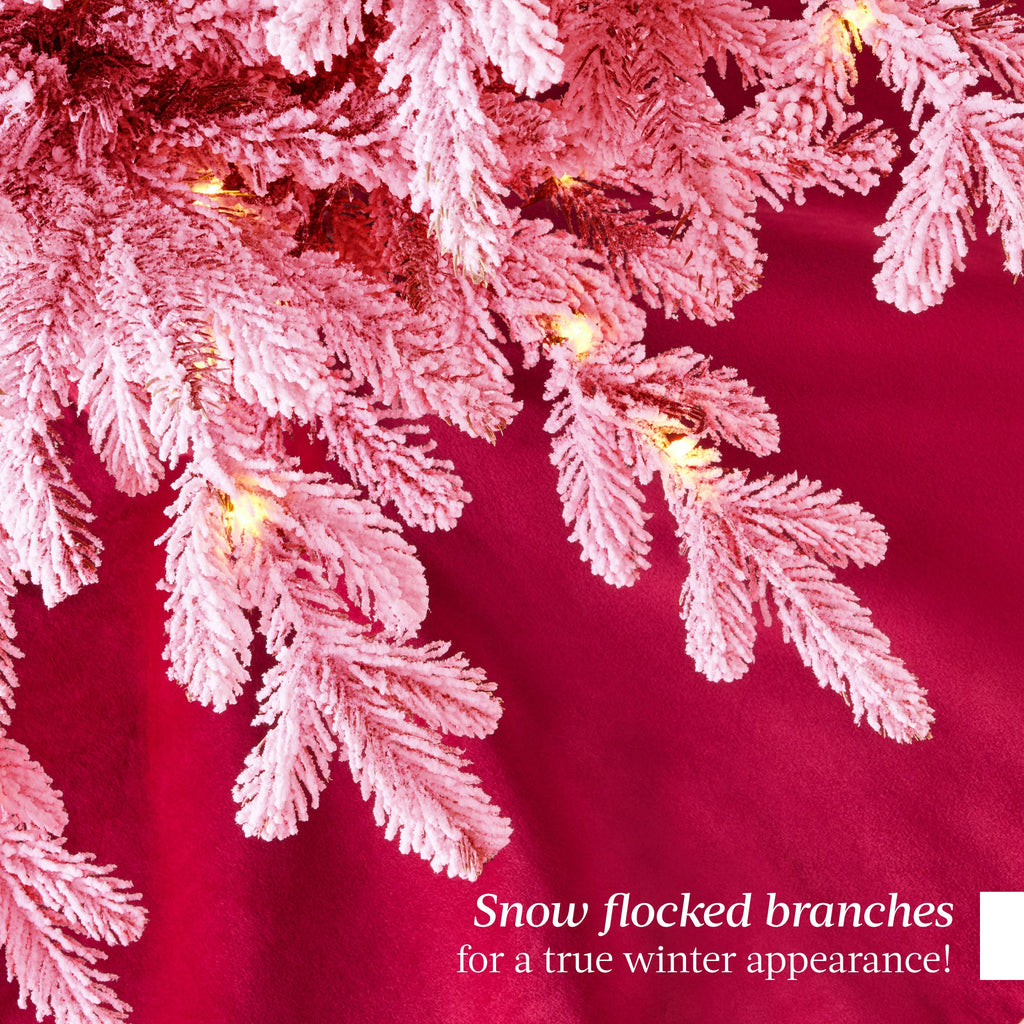 Pre-Lit Flocked Artificial Aspen Noble Fir Christmas Tree w/ Metal Stand