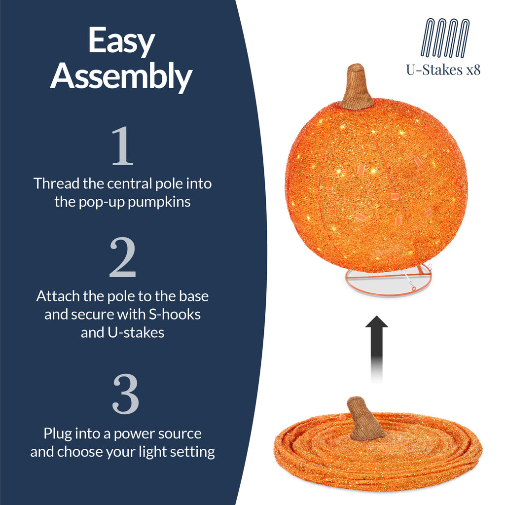 2pc Lighted Pop-Up Outdoor Halloween Holiday Pumpkin Set w/ 130 LED Lights