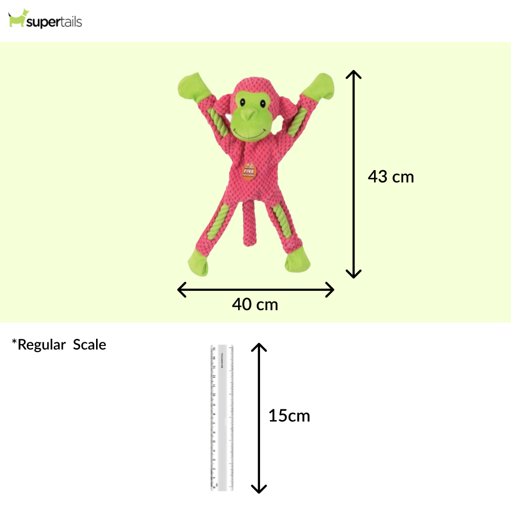 Talking Dog Club Monkey on Ropes with Multiple Squeaker Toy for Dogs (Pink)
